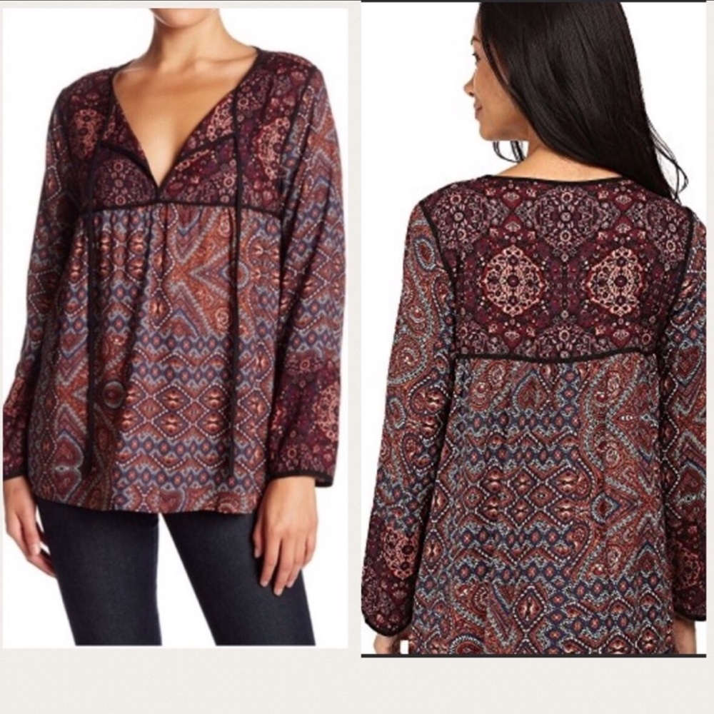 NWT Sanctuary Patchwork Belle Long Sleeve Boho Blouse Women’s Size Small